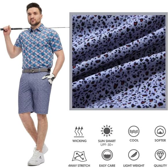 Men's Golf Shorts Print Quick Dry 10'' Inseam Blue Leopard.  Size 34 - Picture 8 of 10